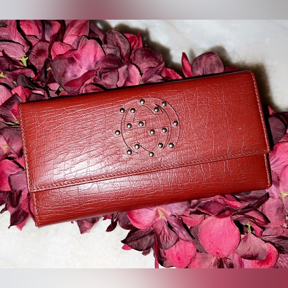🆕GUCCI Red Leather GG Stud Interlocking Wallet - Picture 3 of 12